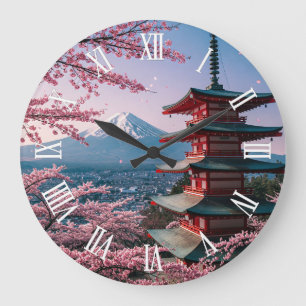 Grande Horloge Ronde Carte postale du Japon Mont Fuji Fujisan Cerisiers