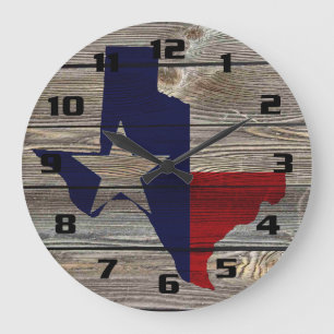 Grande Horloge Ronde Carte rustique patriotique du Texas et drapeau