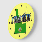 Grande Horloge Ronde Carte, sceau et texte de l'image de l'Idaho (Angle)