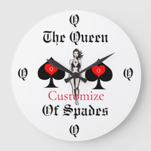 Grande Horloge Ronde Carte Tarot Queen of Spades Thunder_Cove