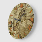 Grande Horloge Ronde Cartes anciennes et vintage de l'ancien monde (Angle)