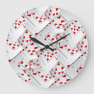 Grande Horloge Ronde Cartes De Poker Coeur Et Diamants De Lucky Sevens,