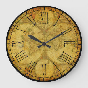 Grande Horloge Ronde Cartes rustiques et magnifiques de l'ancien monde 