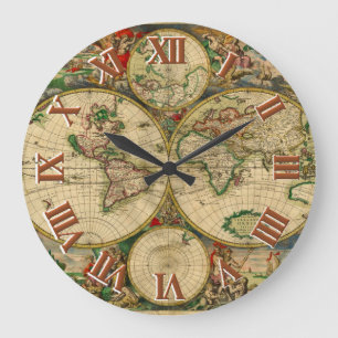 Grande Horloge Ronde Cartes vintage vieux monde