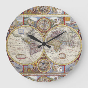 Grande Horloge Ronde Cartographie illustrée de la carte 1626 antiques