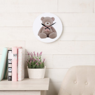 Grande Horloge Ronde Carton rose ours