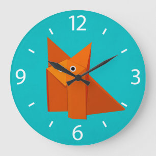 Grande Horloge Ronde Cartoon coloré Origami Fox mignonne Enfants