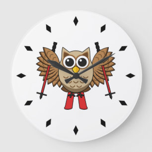 Grande Horloge Ronde Cartoon de ski de Chouette