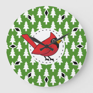 Grande Horloge Ronde Cartoon Red Cardinal