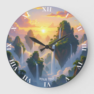Grande Horloge Ronde Cascades des îles du coucher de soleil Imaginaire