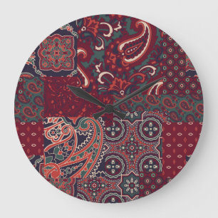 Grande Horloge Ronde Cashmere Paisley Silk : Patchwork Vintage Abstrait