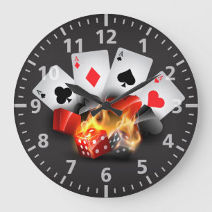 Grande Horloge Ronde Casino Flame Poker noir