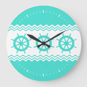 Grande Horloge Ronde Casque bleu turquoise de la côte