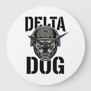 Grande Horloge Ronde Casque Bulldog Delta Dog Design de gravure vintage
