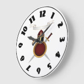 Grande Horloge Ronde Casque Chevalier Médiéval Crest Bouclier des épées (Angle)