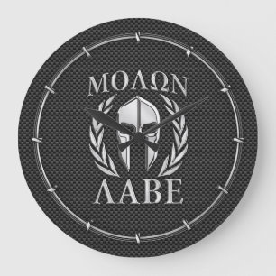 Grande Horloge Ronde Casque spartiate de chrome de Molon Labe sur la