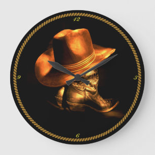 GRANDE HORLOGE RONDE CASQUETTE DE COWBOY & BOOTS