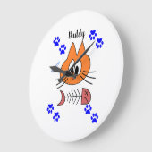 Grande Horloge Ronde Cat Fish Bones Paws Meow Clock (Angle)