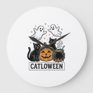Grande Horloge Ronde Catloween Chat Fantôme Vintage Design de Chemise H