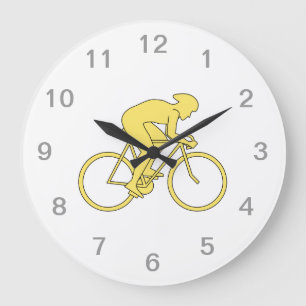 Grande Horloge Ronde Cavalier de bicyclette en jaune