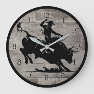 Grande Horloge Ronde Cavalier de Taureau Rodéo Rustique Rond