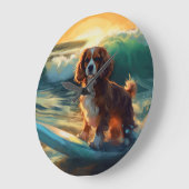 Grande Horloge Ronde Cavalier King Beach Surf Peinture (Angle)