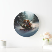 Grande Horloge Ronde Cavalier King Charles Spaniel neige de Noël (Maison)