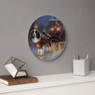 Grande Horloge Ronde Cavalier King Charles Spaniel Noël Fêtard