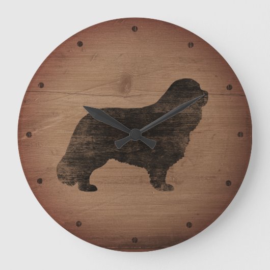 Grande Horloge Ronde Cavalier King Charles Spaniel Silhouette Rustique (Recto)