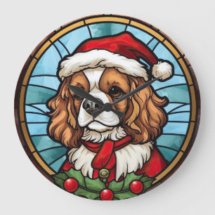 Grande Horloge Ronde Cavalier King Charles Spaniel Verre Noël