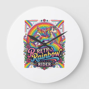 Grande Horloge Ronde Cavalier Licorne Arc-en-Ciel Rétro