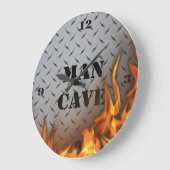 Grande Horloge Ronde Cave Diamondplate Metal and Fire Wall Clock (Angle)