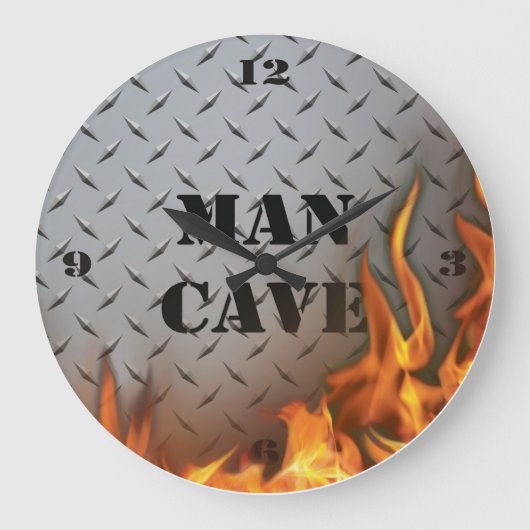 Grande Horloge Ronde Cave Diamondplate Metal and Fire Wall Clock (Recto)