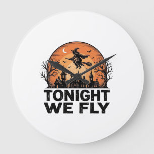 Grande Horloge Ronde Ce Soir Nous Volons Vintage Sorcière Halloween Con
