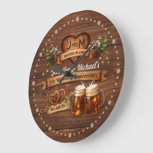 Grande Horloge Ronde Célébration Rustique de 5 Ans de Mariage en Bois '