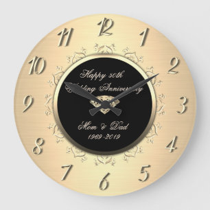Grande Horloge Ronde Cercle chic or diamant 50e anniversaire de mariage
