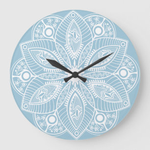 Grande Horloge Ronde Cercle floral de dentelle de blanc et de bleus