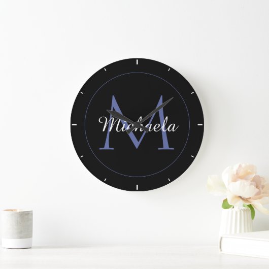 Grande Horloge Ronde Cercle minimal moderne nom initial monogramme mode (Maison)