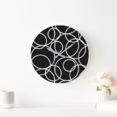 Grande Horloge Ronde Cercles blancs géométriques Noir moderne Abstrait (Maison)