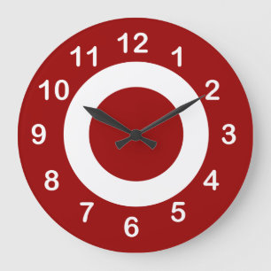 Grande Horloge Ronde Cercles cibles blancs et rouges profonds