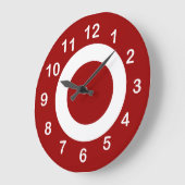 Grande Horloge Ronde Cercles cibles rouges et blancs profonds (Angle)