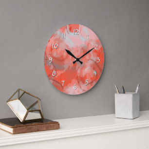 Grande Horloge Ronde Cercles d'art arrondis Rouge Corail Rose Fardé de