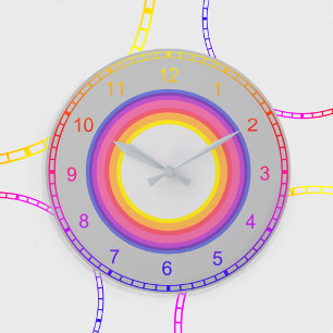 Grande Horloge Ronde Cercles de couleurs arc-en-ciel