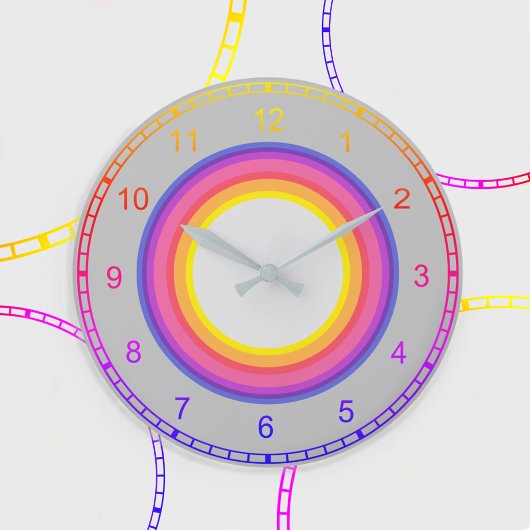 Grande Horloge Ronde Cercles de couleurs arc-en-ciel