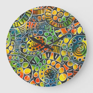 Grande Horloge Ronde Cercles et ovales colorés vifs, abstrait original