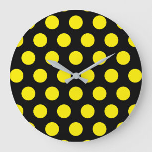 Grande Horloge Ronde Cercles jaunes sur fond noir