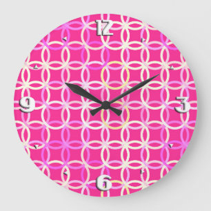 Grande Horloge Ronde Cercles modernes de la moitié du siècle, rose et