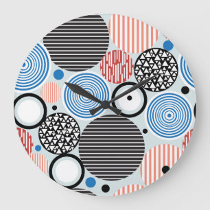 Grande Horloge Ronde Cercles multicolores, design motif graphique.