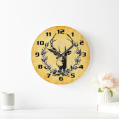 Grande Horloge Ronde Cerf de Laurel Feuilles (Maison)