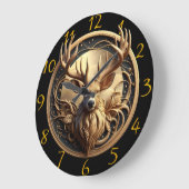 Grande Horloge Ronde Cerf Majestueux aux cornes (Angle)